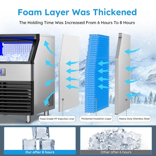 Vista 3 de Máquina comercial para hacer hielo, 450 libras/24 horas, máquina de hielo debajo del mostrador, fabricación de hielo de 8 a 15 minutos