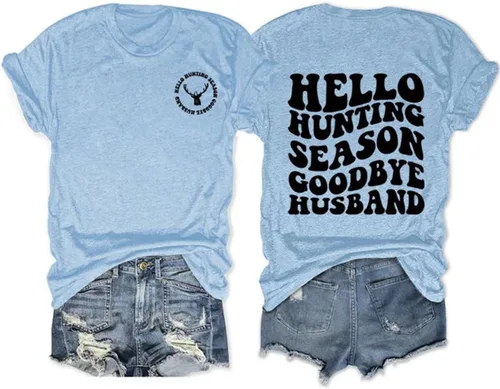 Vista 41 de DUDIHOHX Hello Hunting Season Goodbye Husband - Sudadera de manga larga con estampado de moda, casual, cuello redondo
