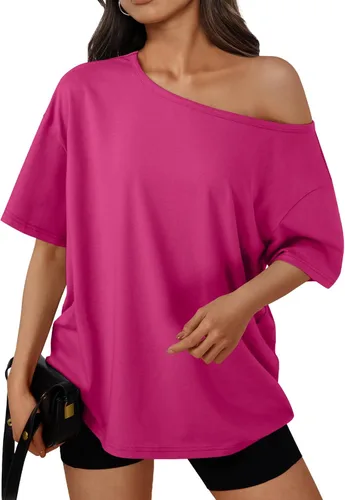 Vista 35 de Trendy Queen Camisetas de verano de gran tamaño con hombros descubiertos Negro