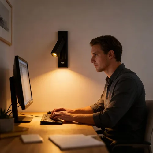 Vista 6 de Luz de lectura montada en la pared con USB, luz LED de lectura de cabecera con interruptor, luces de lectura empotradas ajustables para cabecero