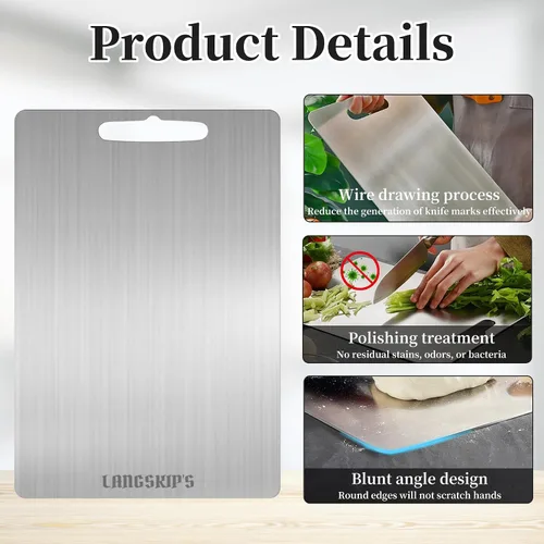 Vista 7 de LANGSKIP'S Katuchef - Tablas de cortar de titanio para cocina, 15.4 x 11 pulgadas, 0.1 in, aptas para lavavajillas, tabla de cortar de titanio