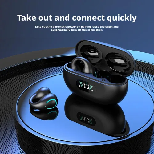 Vista 3 de Auriculares inalámbricos de oreja abierta Bluetooth con clip en mini auriculares estuche de carga para auriculares deportivos de conducción ósea