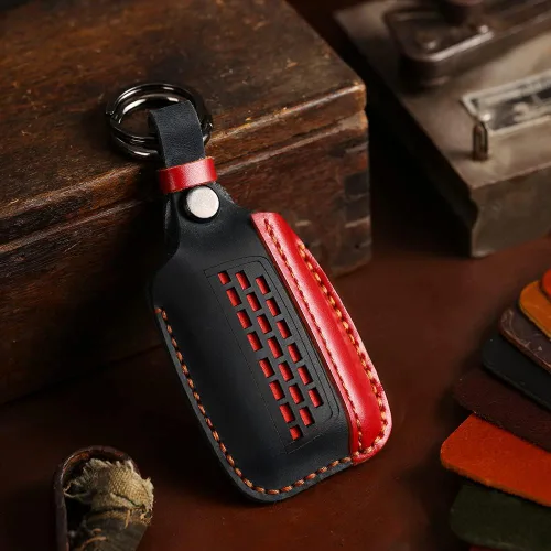 Vista 4 de ontto Funda de cuero para llave Land Rover, funda de protección completa, elegante soporte para llaves compatible con Range Rover para Jaguar