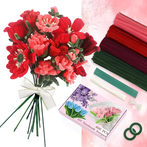 Vista 9 de 400 Pcs Pipe Cleaners Craft for Flowers, 5 Colored Pipe Cleaner Flower Kit Rosa Purpl