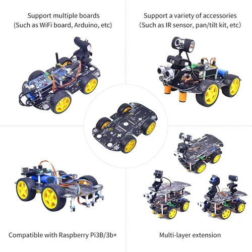 Vista 5 de Robot Chassis 4WD Robot Car Smart Chassis Kit con 4 TT Motor para Arduino/Raspberry Pi/Jetson Nano, Smart Robotic Car Chassis DIY Kit de aprendizaje