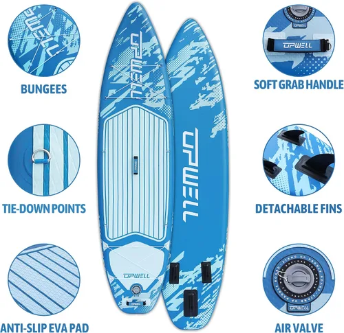 Vista 2 de UPWELL 11’6”/11'2”/11'/10'8”/10'6”/10'2” Inflatable Stand Up Paddle Board with sup Accessories Including Backpack, Repairing Kits, Non-Slip Deck