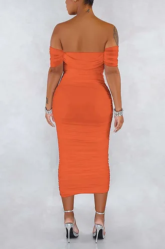 Vista 6 de Vestido sexy sin mangas con hombros descubiertos para mujer, fruncido, por debajo de la rodilla, elegante, para cóctel, noche, fiesta, noche, tubo