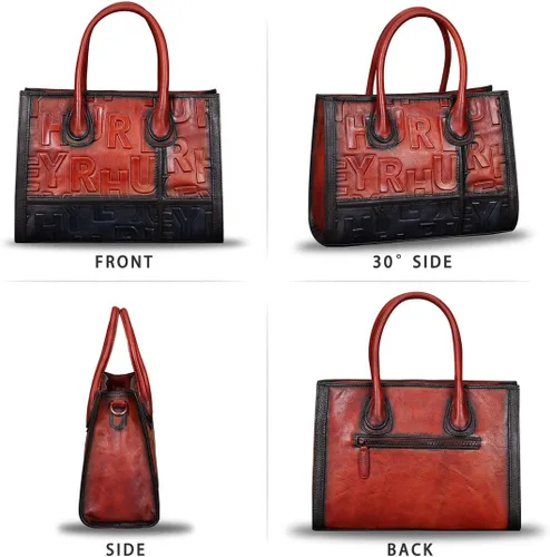Vista 5 de Bolsos de cuero genuino para mujer, hechos a mano, estilo vintage, con asa superior, bolsos