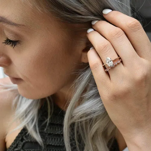 Vista 3 de espere Anillo de compromiso clásico de moissanita de 1.5 quilates con corte ovalado para siempre, oro sólido, anillo de novia de oro rosa de 14