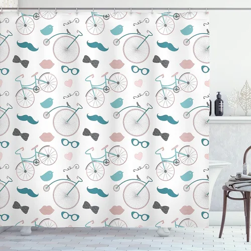 Vista 155 de set de cortina para baño decorativa de tela de poliéster con ganchos