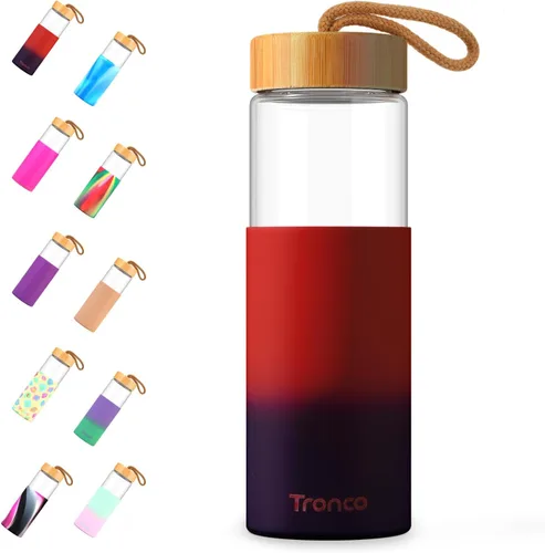 Vista 13 de Tronco Botellas de agua de vidrio de 20 onzas con tapas, botellas de vidrio de borosilicato reutilizables con tapa de bambú y funda de silicona