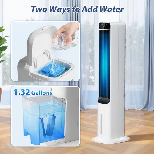 Vista 5 de Enfriador de aire evaporativo – Ventilador de enfriamiento portátil de 41 pulgadas con 4 paquetes de hielo y control remoto, ventilador de torre