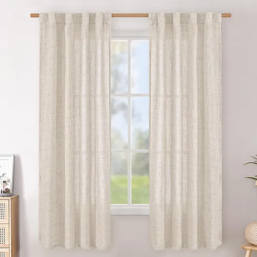 Vista 127 de BGment Cortinas cortas de lino marfil de 36 pulgadas de largo para ventanas de cocina, pequeñas cortinas texturizadas rústicas para café sobre
