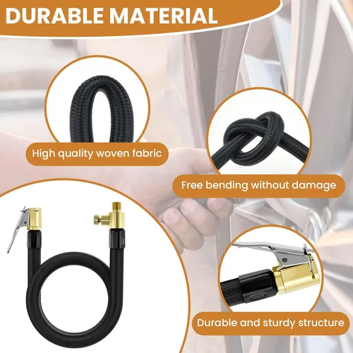 Vista 3 de 2 piezas de 30 cm de manguera de extensión para inflador de neumáticos de 12 pulgadas, portabrocas de aire de bloqueo rápido con válvula de escape