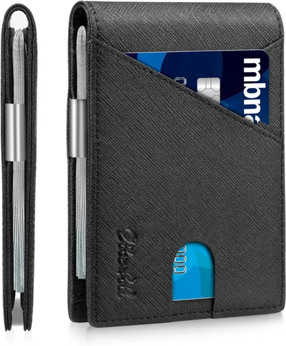 Vista 18 de Zitahli - Billeteras delgadas RFID para hombres, billetera de cuero flexible con clip de dinero, cartera minimalista con bolsillo frontal