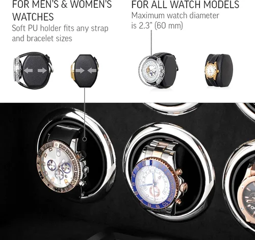 Vista 6 de Reloj enrollador para 6 relojes con retroiluminación LED, pantalla LCD y opción de parada de motor