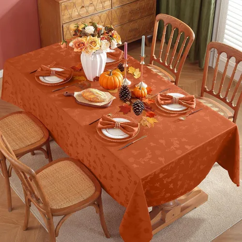 Vista 3 de SASTYBALE Mantel rectangular de Acción de Gracias de 52 x 70 pulgadas, impermeable, sin arrugas, hojas de ginkgo de otoño, tela jacquard para otoño