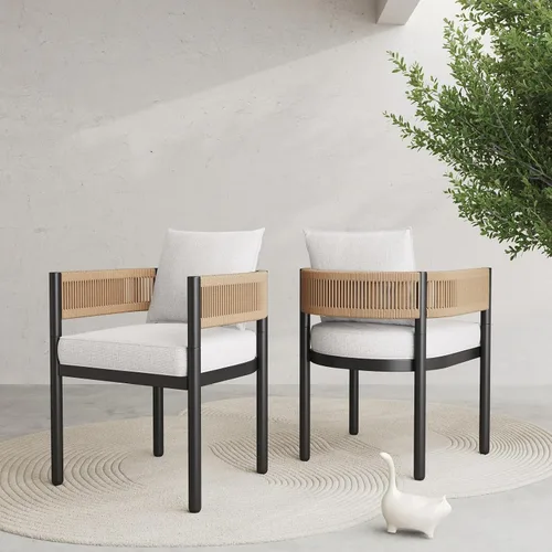 Vista 12 de Grand patio - Juego de 2 sillas de comedor para exterior, 2 piezas de sillas de comedor para patio, sillas fijas de patio de mimbre tejido en metal