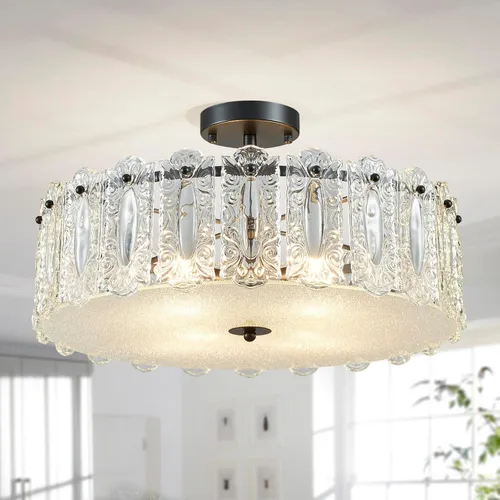 Vista 10 de AGV LIGHTING Elegante Lámpara de Araña de Cristal, Accesorio de Iluminación Moderno Vintage Colgante para Comedor, D18 x H10, Pantalla de 2 Niveles
