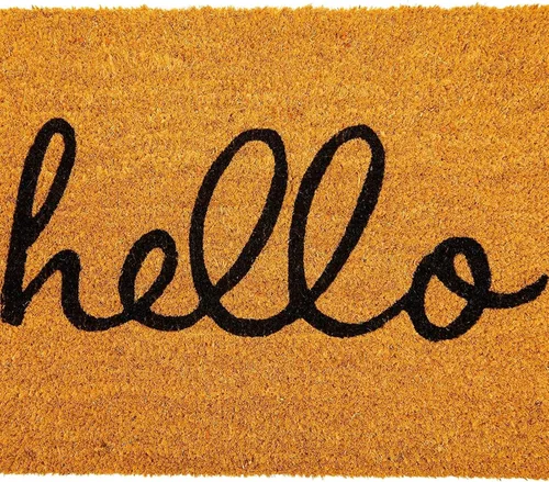 Vista 7 de Juvale Hello - Felpudo de coco para entrada al aire libre, 17 x 30 pulgadas, rectangular, de pelo bajo, respaldo de PVC, tapete de bienvenida