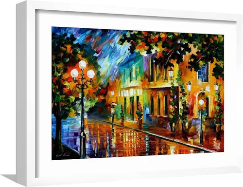 Vista 6 de ART.COM Arte enmarcado para pared, diseño de flores nocturnas de Leonid Afremov, decoración escénica, 18 x 12 pulgadas, marco negro con paspartú