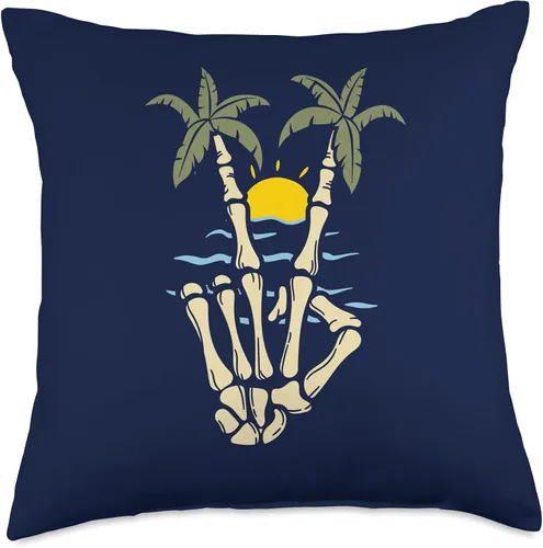 Vista 4 de High Tide Threads Peace Beach - Almohada tropical de verano con palmeras oceánicas, 16 x 16 pulgadas, multicolor