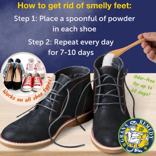Vista 5 de Gran's Remedy Desodorizante natural para zapatos y eliminador de olores en polvo, absorbe el sudor y la humedad, neutraliza los olores malolientes