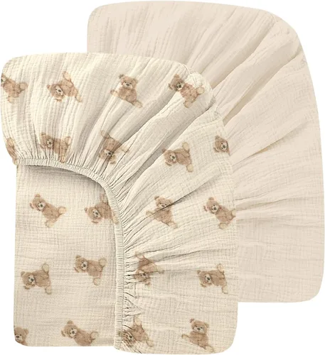 Vista 9 de Sábanas orgánicas para cuna de bebé de 33 x 17 pulgadas, 100% algodón de muselina para bebé, niña, niño, funda de colchón ajustable suave compatible