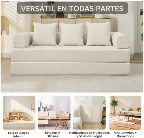 Vista 8 de Sofá cama convertible 4 en 1 de 79 pulgadas, sofás sin hueso, cama plegable de felpilla con cama extraíble, futón de suelo, sofá biplaza modular