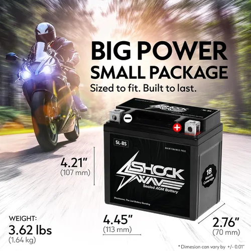 Vista 2 de SHOCKWAVE Batería AGM YTX5L-BS 12V 4AH 70CCA – Energía libre de mantenimiento – Compatible con Honda CRF50, Yamaha TTR110, Kawasaki KLX110, TaoTao