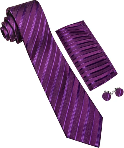 Vista 182 de Barry.Wang Juego de corbatas para hombre, corbata de seda a rayas, tejido a cuadros, gemelos formales, negocios, boda