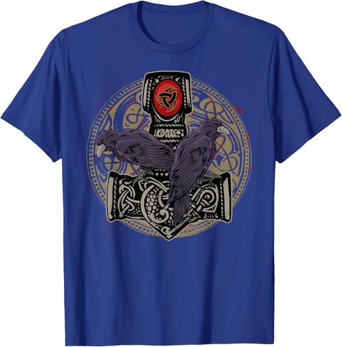 Vista 23 de Thors Hammer Mjolnir Huginn and Muninn Odin Raven - Camiseta, Negro, S