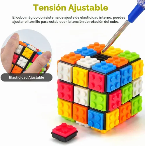 Vista 6 de Speed Cube - Cubo de ladrillo integrado de 3 x 3 x 3 pulgadas con bloques de construcción, rompecabezas de cubo mágico, juguetes creativos
