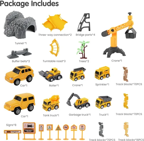 Vista 4 de TUMAMA 249 piezas de construcción de vehículos de pista de carreras de juguetes para niños y niñas, STEM Building Bendable Cars Track Sets