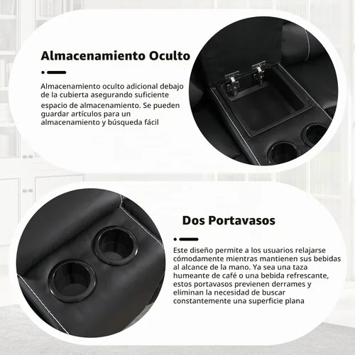 Vista 4 de EBELLO - Juego de sofá modular reclinable manual para sala de estar, sofá modular reclinable de piel sintética suave con consola central, portavasos