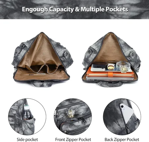 Vista 17 de Bolsos mochila monedero de piel sintética para mujer, bolsas con zíper, mochilas de hombro casuales