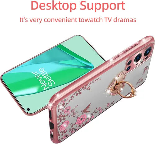 Vista 5 de Funda protectora transparente para Oneplus 9 Pro para mujer, con purpurina, suave, con diseño de mariposa, corazón, floral, transparente