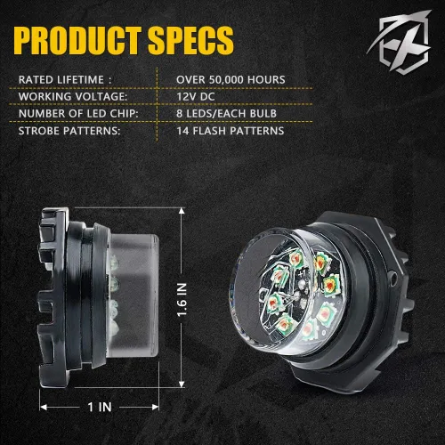 Vista 7 de Xprite - Juego de luces led estroboscópicas ocultas ámbar con 14 patrones de flash, luces estroboscópicas de parrilla para camiones, montaje