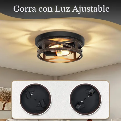 Vista 3 de SKEJAO Lámpara de techo de montaje empotrado, lámpara de techo vintage de metal negro de 2 luces, accesorios de iluminación retro rústicos