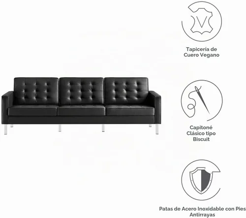 Vista 8 de Modway EEI-3385-SLV-BLK - Sofá tapizado de piel sintética con botones copetudos, color plateado y negro