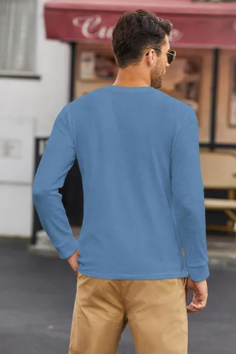 Vista 5 de COOFANDY Camisas Henley de manga larga para hombre con bolsillo