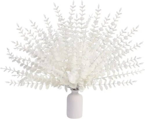 Vista 7 de FOIMAS Tallos de eucalipto artificiales dorados, 36 piezas de ramas de eucalipto sintético, decoración de hojas para arreglos florales, ramo
