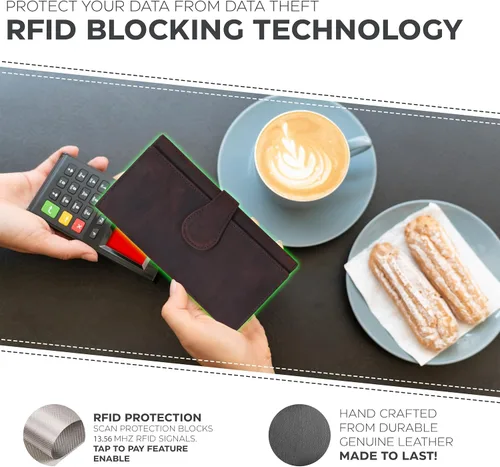 Vista 2 de Carteras de piel con bloqueo RFID, para cheques, con 11 ranuras para tarjetas, para mujer, cartera Rfid