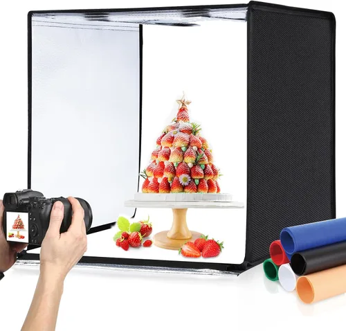 Vista 17 de Caja de luz de estudio fotográfico mini de Puluz, kit de tienda de fotos portátil, carpa plegable para fotografía con CRI >95, 104 luces LED y 6