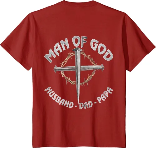 Vista 30 de Man of God Husband Dad Papa Christian Fathers Day (On Back) T-Shirt Asphalt Grey