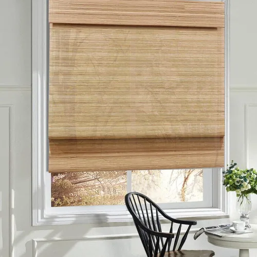 Vista 18 de Cortinas romanas de madera para ventana, cortinas de bambú opacas forradas, fácil instalación para el hogar y el jardín, patrón 1