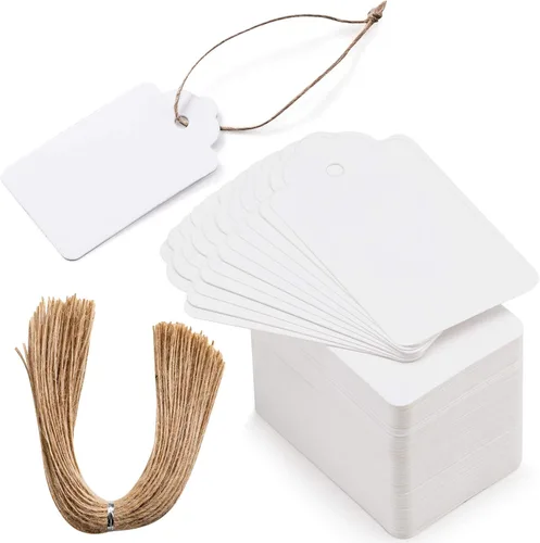 Vista 12 de Primbeeks 132 piezas etiquetas de regalo premium, papel kraft de 12 colores with cuerda, etiquetas colgantes de saludo y precio disponibles de doble