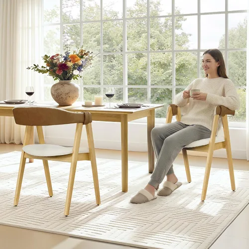 Vista 3 de CHITA Juego de 2 sillas de comedor de madera, modernas sillas de cocina tapizadas de felpilla con patas de goma y respaldo curvo, sillas de tela