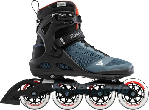 Vista 2 de Rollerblade Macroblade 90 Patines en línea de fitness para hombres adultos, Azul Orión/Naranja Picante, Patines en línea de rendimiento