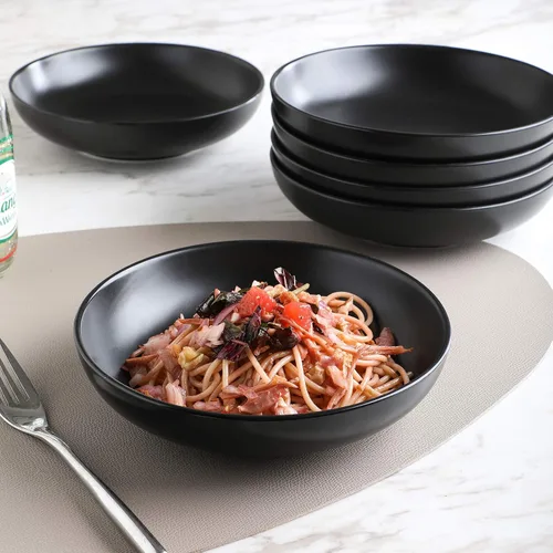 Vista 6 de Selamica Tazones de cerámica para pasta de 7.8 pulgadas, cuencos grandes de porcelana de 26 onzas, aptos para lavavajillas y microondas, juego de 6